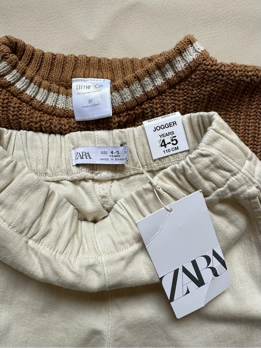 5t Little Co Caramel Knit Sweater & 4/5 Zara Cream Denim Pants